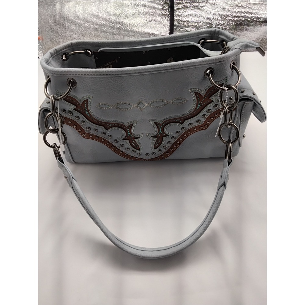 American Bling Womens Light Blue Western Studded Shoulder Bag Faux Leather Purse
